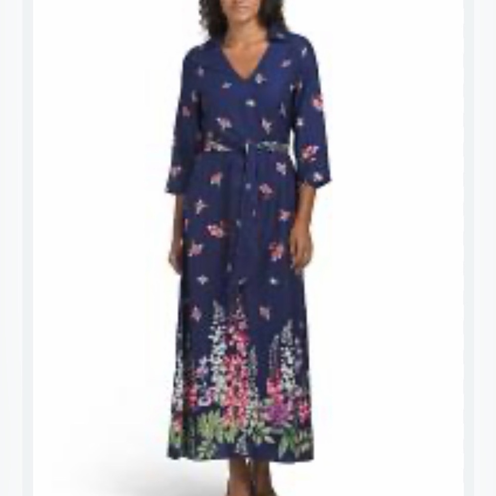 Celina Moon Flavian Printed‎ Maxi Dress Navy Pink Floral size small NWT